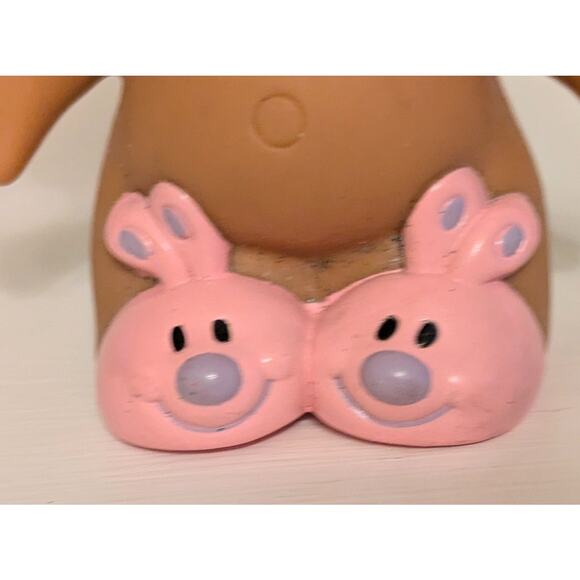 VTG Russ Easter Bunny Troll Doll 5" Girl Pink Bunny Slippers Ears Blue Hair - Picture 5 of 6